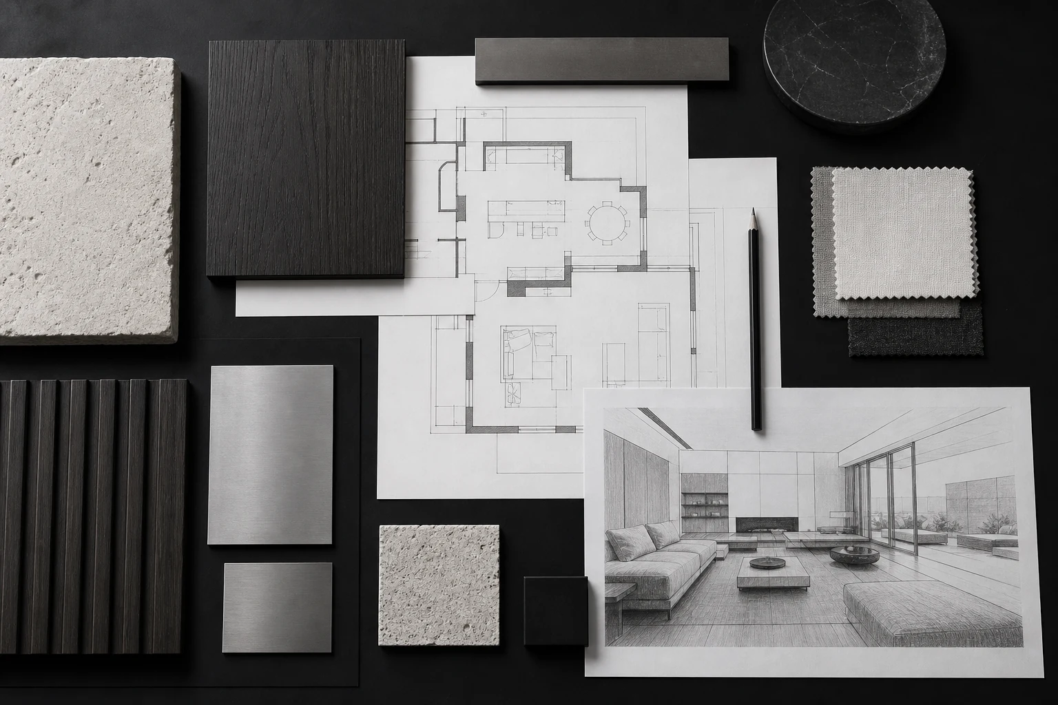 Interior design material and drawing study